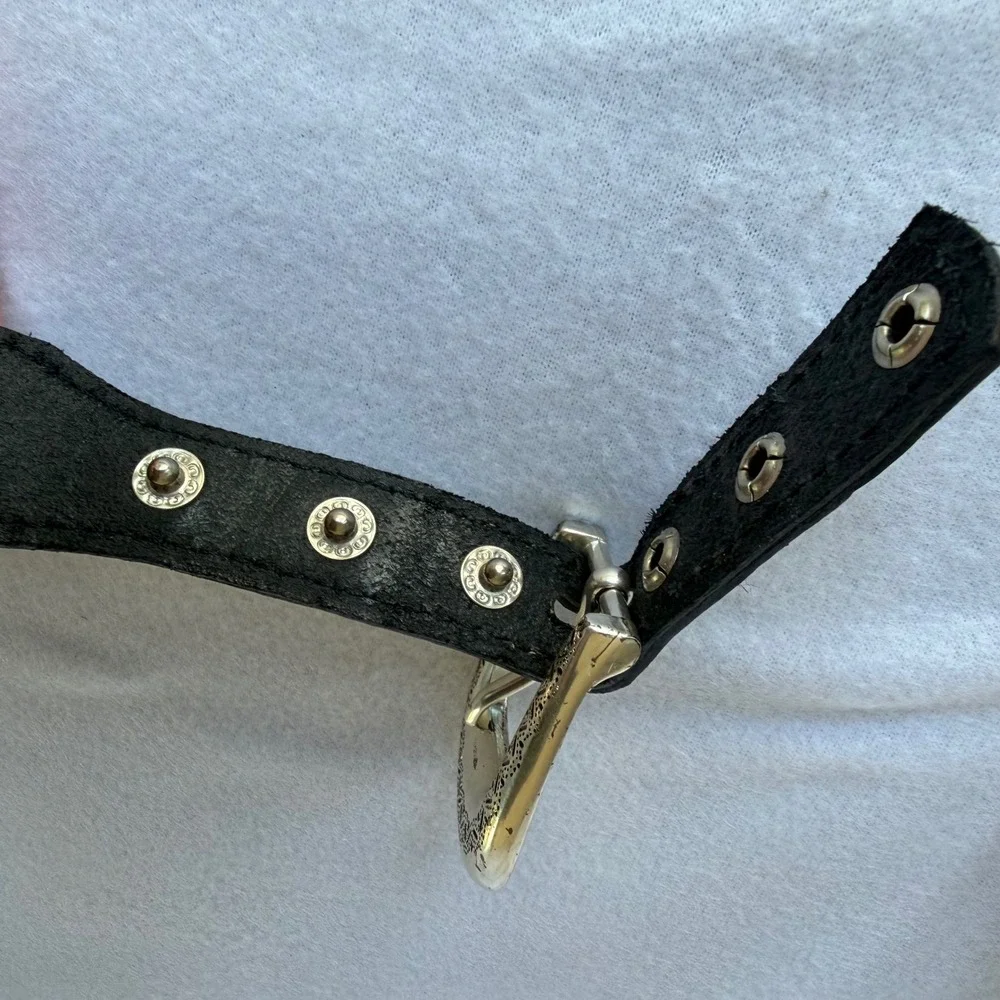Brighton Leather Belt Womens 46 Black Western Silver Concho Engraved Buckle